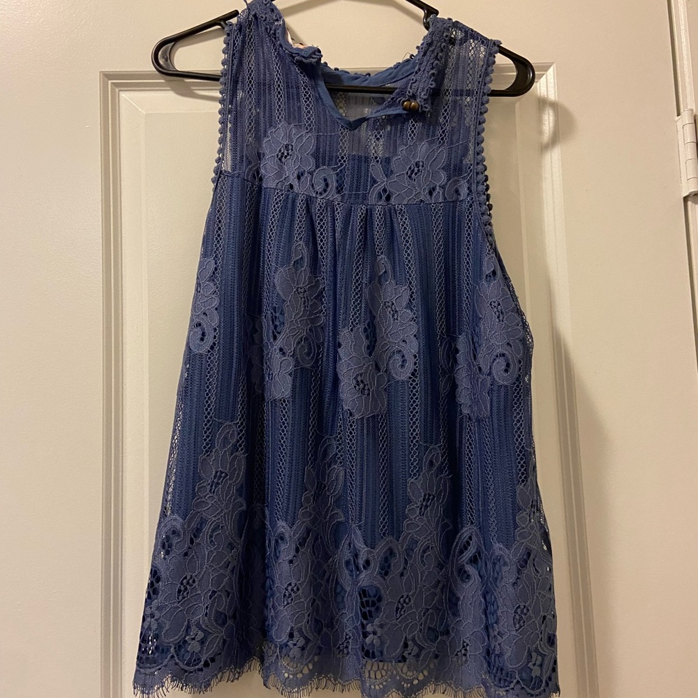 SOLD - Altar’d State Sleeveless Blue Lace Blouse Tank Top